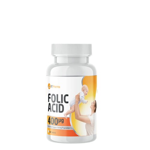 حمض الفوليك من شركة بي تي فارما، 400 ميكروغرام، 90 قرصًاBt Pharma Folic Acid 400 Mcg 90Tab