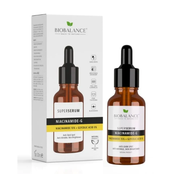 سيروم نياسينمايد + جليكوليك اسيد للتقشير والتصبغات 30 مل | Bio Balance NIACINAMIDE 15% + GLYCOLIC ACID 5% 30ml