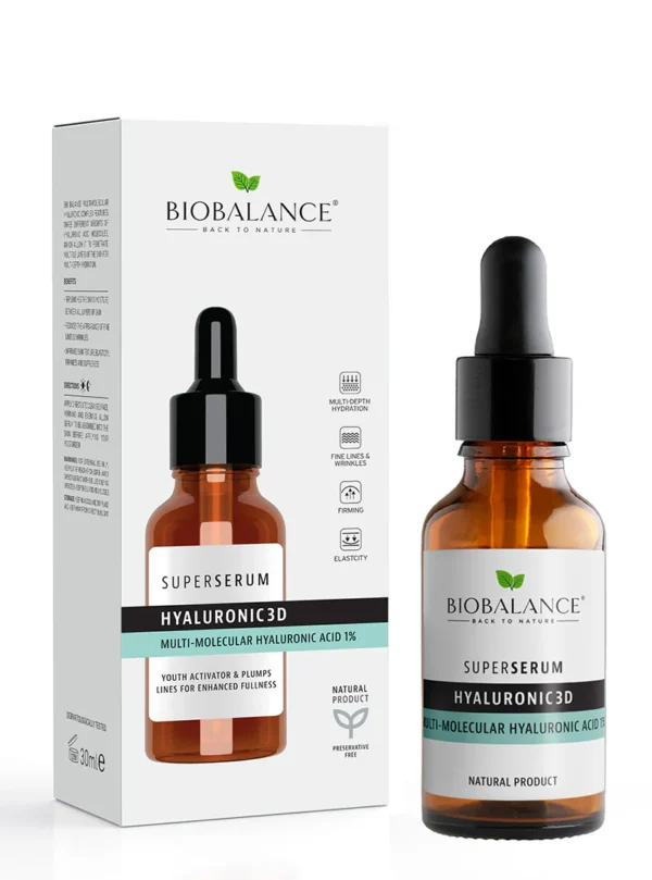 سيروم هيالورونيك متعدد الجزيئات بتركيز 1% من بيوبالانس | BIO BALANCE HYALURONIC 3D MULTI MOLECULAR HYALURONIC ACID 1% 30ml