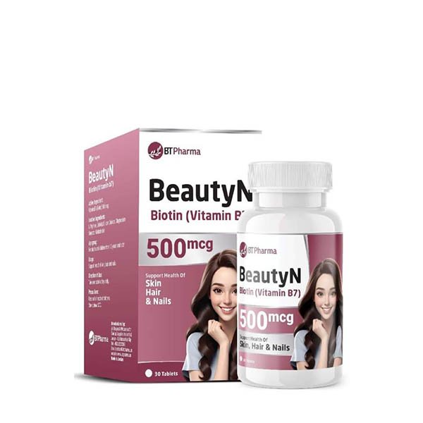 Bt-Pharma-BeautyN-Biotin-500Mcg-30-Tab Bt Pharma BeautyN Biotin 500Mcg 30 Tablets بي تي فارما بيوتين 500 ميكروجرام، 30 قرص