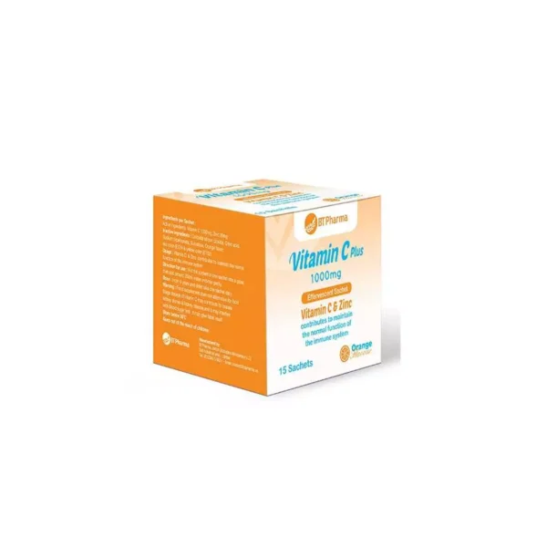 Bt Pharma Vitamin C Plus 1000Mg & Zinc 15 Sach بي تي فارما فيتامين سي بلس 1000 ملغ وزنك 15 كيس Bt Pharma Vitamin C Plus 1000Mg & Zinc 15 Sach