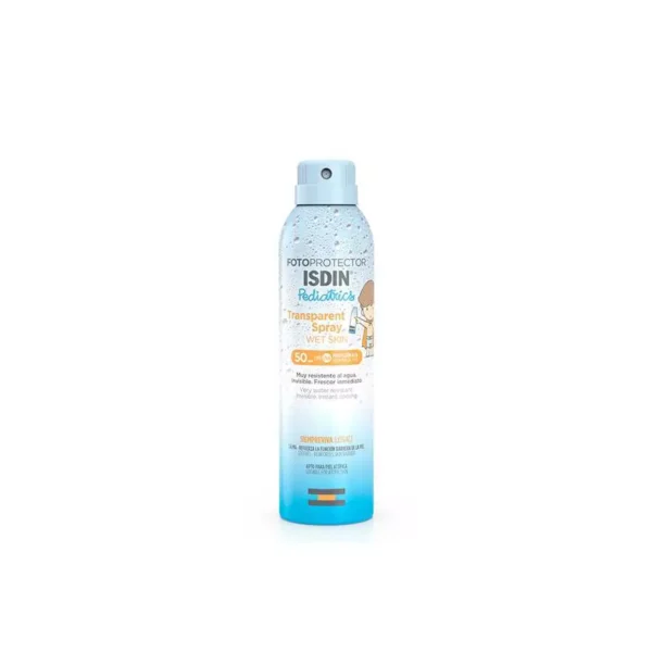 Isdin Fotoprotector Transparent Spray Wet Skin Pediatrics Spf50, 250ML - إيزيدين فوتوبروتكتر بخاخ شفاف للبشرة الرطبة للأطفال بمعامل حماية 50 ، 250 مل