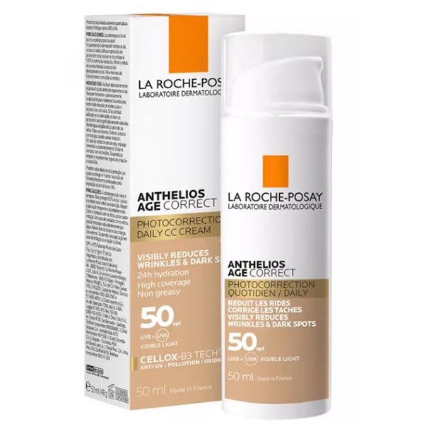 La Roche-Posay Anthelios Age Correct CC Cream Spf50, 50ML لاروش بوساي أنثيليوس كريم واقي شمس بلون ضد التجاعيد بمعامل حماية 50، 50 مل
