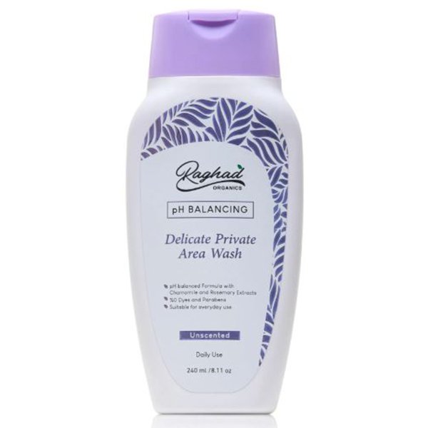 Raghad Organics Delicate Private Area Wash Unscented 240MLرغد أورجانيكس غسول للمناطق الخاصة الحساسة بدون رائحة، 240 مل