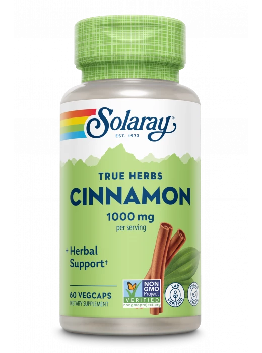 Solaray, 60 VegCaps, Dietary Supplement, True herbs Cinnamon  سولاراي، 60 كبسولة نباتية، مكمل غذائي، أعشاب حقيقية، قرفة