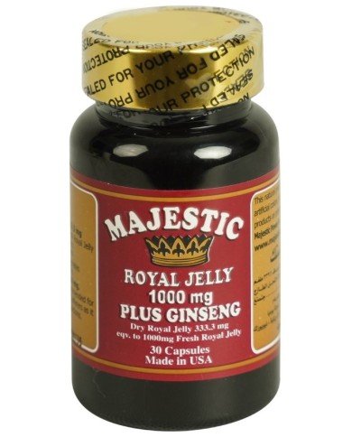 Royal Jelly 1000 mg (Royal Food) with Ginseng 30 Capsules Majestic رويال جيلي 1000 ملغ ( غذاء الملكات ) مع الجنسنغ ٣٠ كبسولة ماجيستك