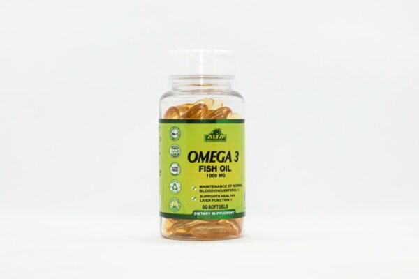 inbound9045882654939971566 ALFA Vitamins Omega-3 1000mg, 60 softgel حبوب أوميغا 3 1000مج، 60 كبسولة جلايتينة من ألفا فايتمنز