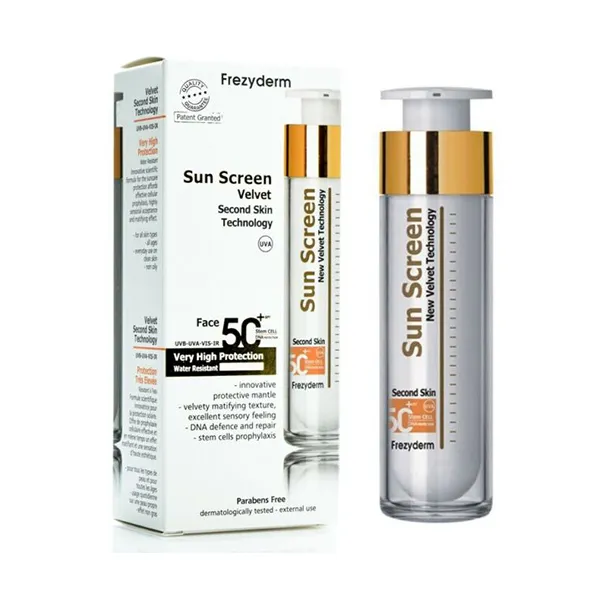 Frezyderm Sun Screen Velvet SPF50+, 50Ml فريزيديرم واقي شمس مخملي بعامل وقاية من أشعة الشمس 50+ ، 50 مل